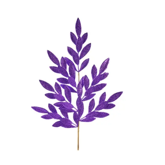 32" Purple Glitter Bay Leaf Spray | Sparkling Faux Floral Stem for Holiday & Event Decor (XS235323) {1}