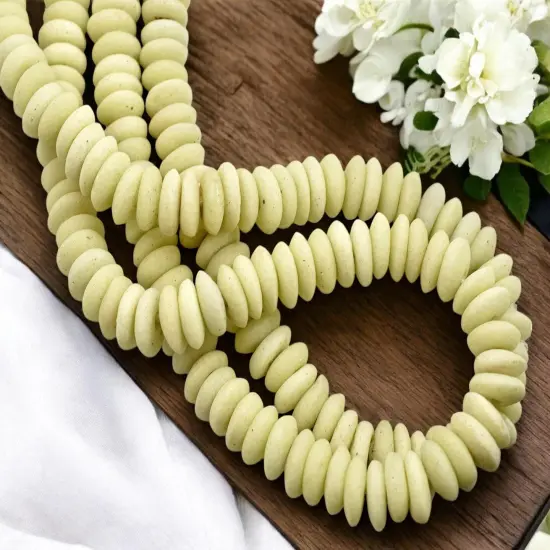 13~15mm Pale Yellow Recycled African Glass Heishi Beads {5}