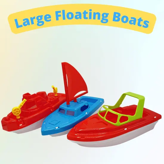 4E's Novelty 3 Pack Toy Boat Bath Toys &ndash; Bath Boats & Pool Toys Toddler, 10" Large Plastic Boats for Water Play {2}