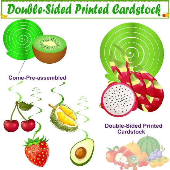 30pcs Tutti Frutti Hanging Swirls Decorations Summer Fruit Party Ceiling Streamer for Fruit Theme Party Supplies Birthday Baby Shower Favor Spiral Ornaments {4}