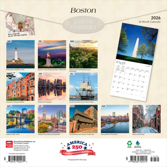 Boston | 2026 12 x 24 Inch (Hanging) Monthly Square Wall Calendar | Plastic-Free {2}