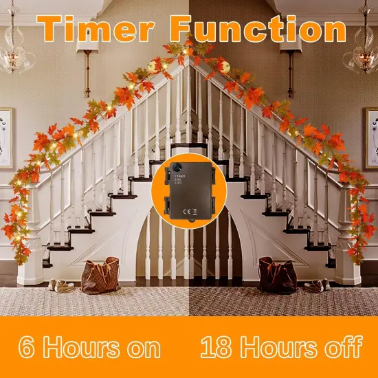 6FT Lighted Maple Leaves with Pine Cone and Pumpkin Fall Garland - 1 PACK {5}