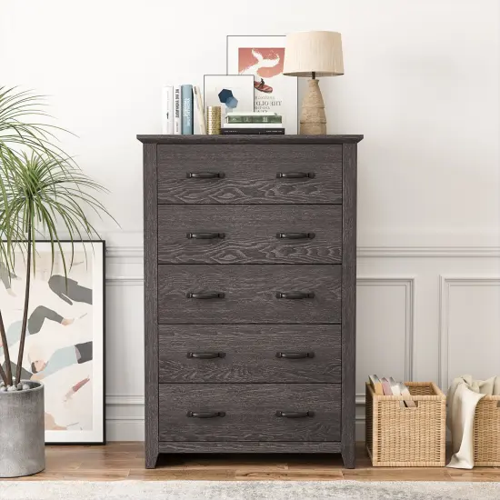 Tall Storage Dresser with 5 Slide Out Drawers and Smooth Metal Slide Rail Perfect for Any Room Gray {6}