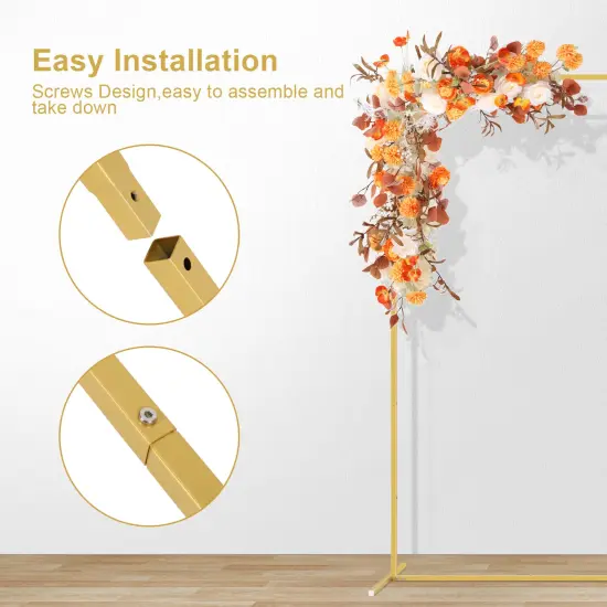 6.6FT Metal Square Backdrop Stand &ndash; Heavy Duty Balloon Arch Kit for Weddings, Parties, Photo Booth Decor (Indoor/Outdoor, Reusable, Detachable) Gold {4}