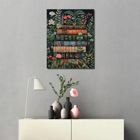 Book Paint by Number for Adult Beginner Flowers Tropical Plants Canvas Oil Painting Kit Digital Painting Vintage Home Library Office Wall Decoration 16x20inch Frameless {2}