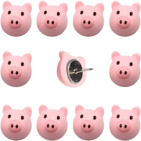 30 pcs Decorative Push Pins Pink Little Pig Resin Handmade Cute Thumbtack Paper Map Marker Picture Memo Note Drawing Pin Decorative Nail Cork Board Office Accessories（Pig） {1}