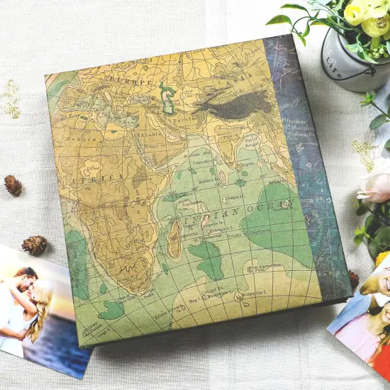 Adventure Scrapbook Album with Metallic Pen Magnetic Self-Stick Page Scrapbook for 3x5 4x6 5x7 6x8 8x10 Hand Made DIY 40 Pages Albums, Printed Kraft Paper Cover Memory Book (Map with Window) {3}