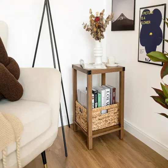 Large Rectangular Wicker Basket, Water Hyacinth Storage Basket with Built-in Handles {5}