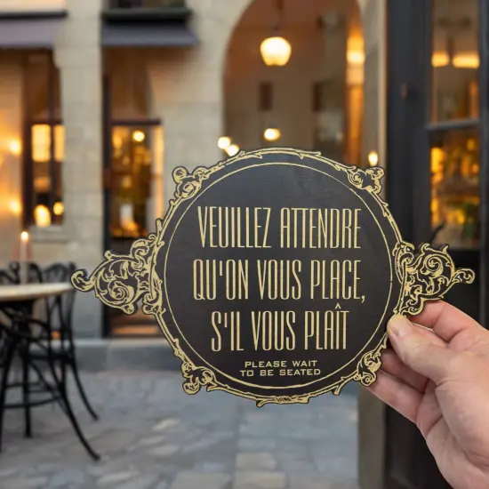 Black - Please Wait to be Seated - French - Plaque Sign 11x7in {2}