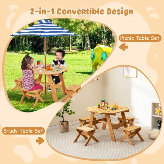 2-in-1 Convertible Kids Wooden Table Set with Umbrella Hole Perfect Gift for Your Kids Natural {6}