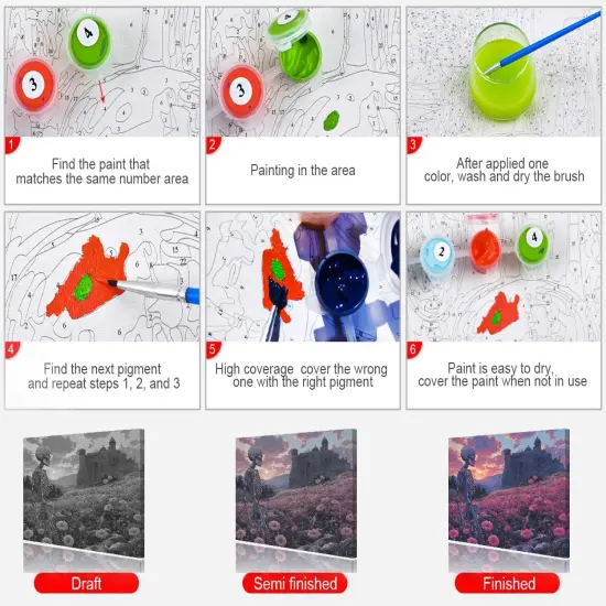 Abstract Paint by Number, Skeleton, Flowers and Castle Adults' Paint-by-Number Kits, Landscape Paint by Numbers for Adults DIY Oil Painting with Brushes and Pigment, 16x20 Inch {4}