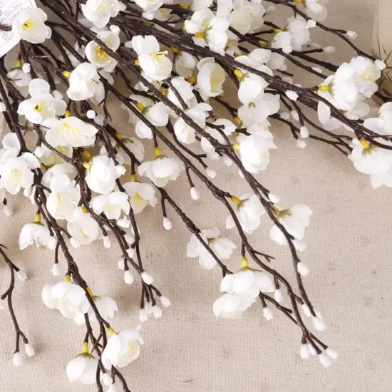 6 Pcs Artificial Plum Blossom Fake Wintersweet Long Stem Plastic Flowers Home Hotel Office Wedding Party Garden Decor 21.5'' High White {3}