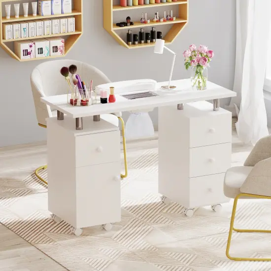 Manicure Table with Dust Collector, Storage and Wrist Rest Cushion White {2}