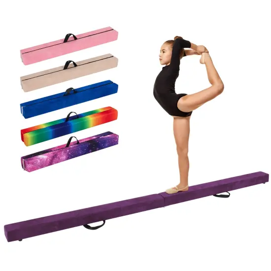 8 Feet Portable Folding Gymnastic Balance Beam with Solid Wood Base Ideal for Walkover or Cartwheel Purple {4}