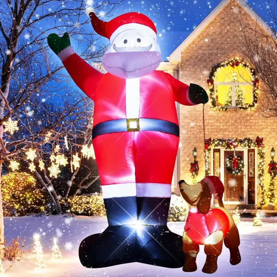12 Foot Inflatable Christmas Santa Claus with Dog Outdoor Decoration LED Lights Blow up Santa Claus for Lawn Garden Christmas Party Holiday Decor Easy Setup and Storage {2}