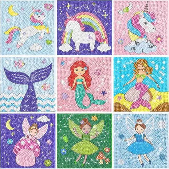 Diamond Painting Kits for Kids | 9 Unique Designed Canvases - Unicorn, Fairy, Mermaid | Arts & Crafts with Minimum Mess | Diamond Art Kits for Kids | Gem Painting Kit | Jewel Art | Crystal Art {1}