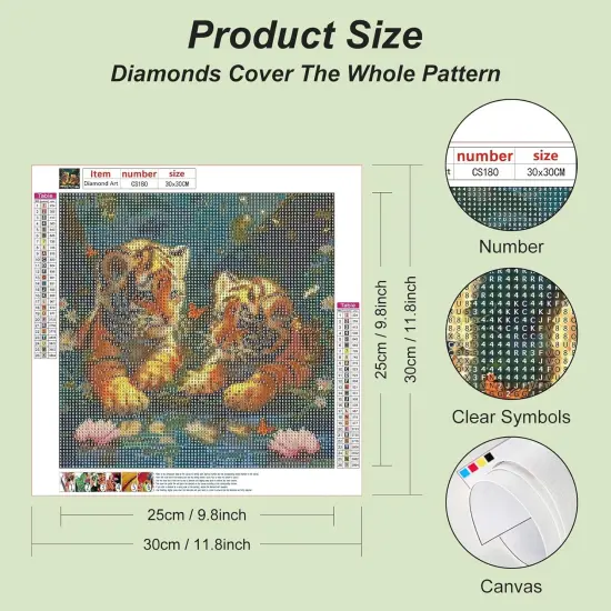 Tiger Diamond Painting Kits for Adults, 5D DIY Diamond Art Kits for Beginners, Full Drill Diamond Painting Kits for Home Wall Decor, 12x12 Inch {2}