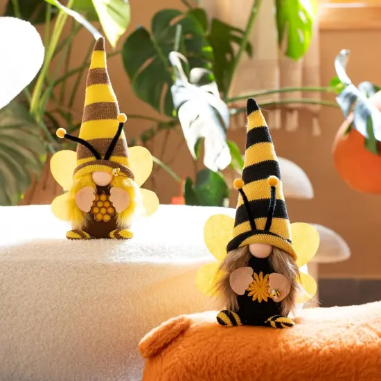 Little Bumble Bee Gnomes Couple Plush Decorations- Honey Bee Scandinavian Tomte Dwarf for Home, Farmhouse, Table, Tiered Tray Decor {1}