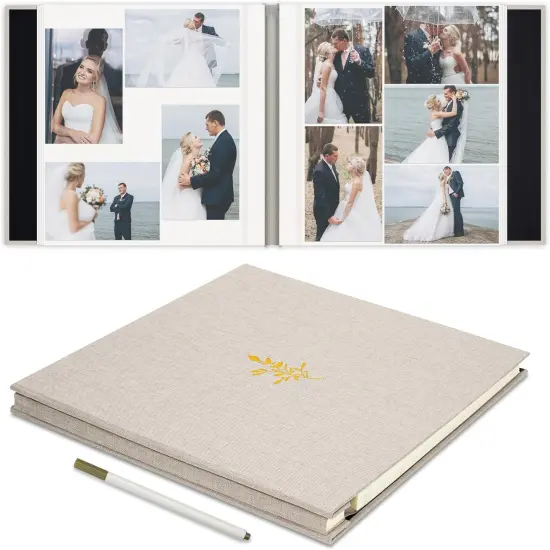 Self Adhesive Photo Album, Beige Scrapbook Album with DIY 60 Blank Pages, Wedding Photo Album with A Metallic Pen {2}
