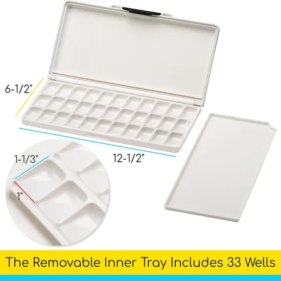 Watercolor Palette with Lid: 33 Wells Airtight Folding Paint Palette with Large Mixing Tray - Empty Acrylic Painting Art Pallet 12.5''x 6.5'' Red {3}