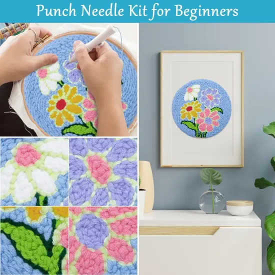 Embroidery Starter Kits for Adults,Rug Tool Cross Stitch Including Handle Pen,Cloth,Hoop,Threads and Instruction-Daisy Flower Pattern {4}