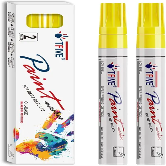 Yellow Permanent Paint Marker Pens - 2 Count Oil Based Marker Pen, Medium Tip, Waterproof & Quick Dry, for Office, Art projects, Rock Painting, Ceramic, Glass, Wood, Plastic, Metal, Canvas {1}