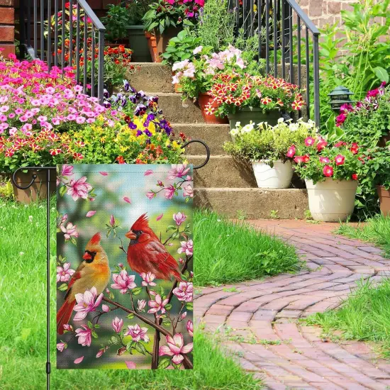 Spring Cardinal Garden Flag Spring Summer Magnolia Flower Garden Flags 12x18 Inch Double Sided Burlap Red Bird House Welcome Flag for Seasonal Farmhouse Yard Outdoor Decor {2}