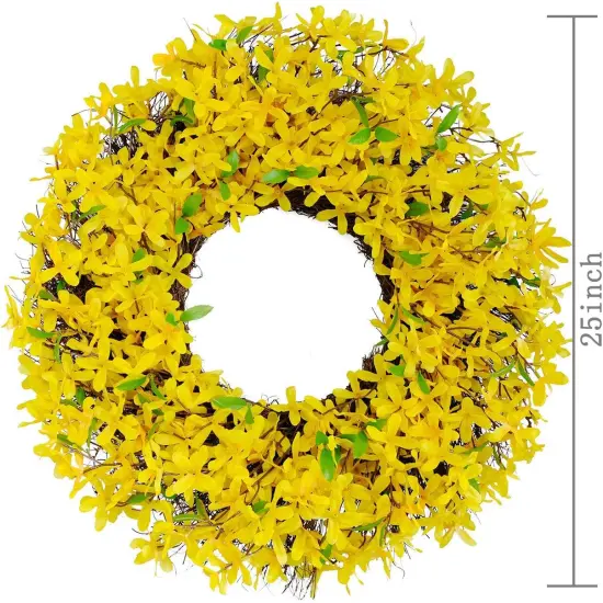 25 Inches Yellow Forsythia Flower Spring Wreath for Front Door {4}