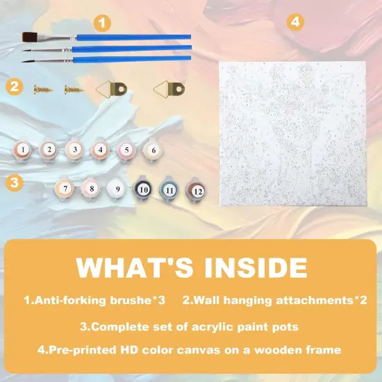 4Pcs DIY Painting by Number Kits 8 x 8 Inch Cute Animal Floral Oil Painting Acrylic Painting by Number for Home Party Wall Decor {3}