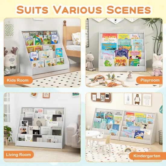 5-Tier Wooden Kids Multi-Purpose Bookshelf with Deep Compartments Suitable for Any Room White {6}