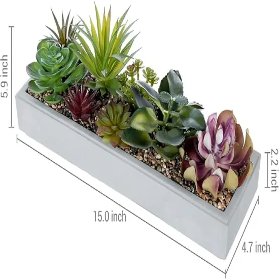 15 Inch Mixed Color Assorted Artificial Succulent Plant Arrangement in Modern Gray Clay Planter Tray {5}