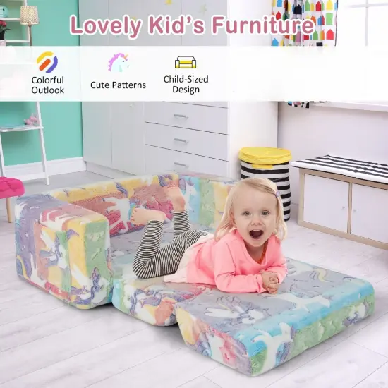 2-in-1 Convertible Round Corners Kid's Sofa With wide Backrest, Ergonomic Armrests {5}