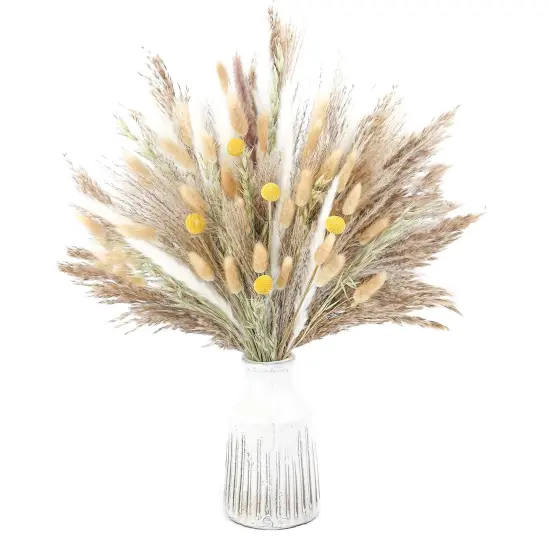 118PCS Natural Dried Flowers, Dried Pampas Grass, Home Vase Decoration, Bohemian Wedding Decorative Flower Bouquet Reed Bouquet {1}