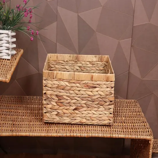 Rectangular Spring Woven Water Hyacinth Storage Baskets with inside Handle for Shelves Bathroom Kitchen Office Desk {3}
