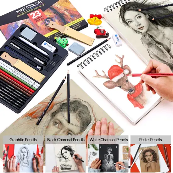 Charcoal Drawing Set, Set of 23, Graphite Pencils, Black & White Charcoal Pencils for Drawing, Sketching, Shading, Blending, Artist Pencils for Beginners & Pro Artists {4}