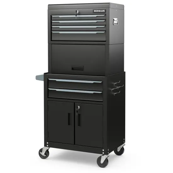 3-in-1 Rolling Tool Chest Storage Cabinet with Universal Wheels and 6 Different Size Drawers Black {3}