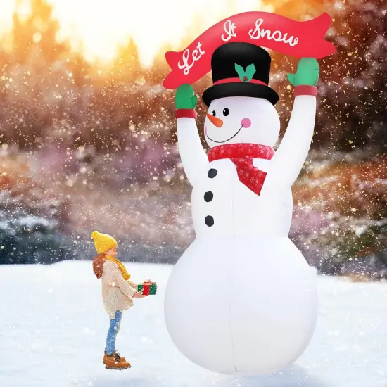 12 Feet Inflatable Christmas Banner Snowman Outdoor Holiday Decoration with LED Lights Christmas Inflatable Decor Seasonal Lawn Garden Entrance Party D&eacute;cor Happy Festive Atmosphere {2}