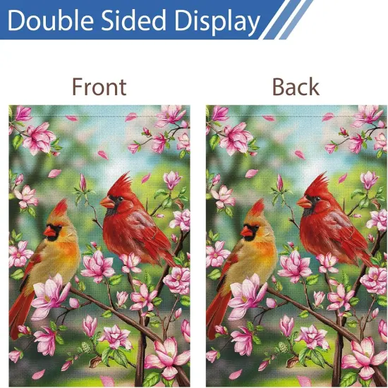 Spring Cardinal Garden Flag Spring Summer Magnolia Flower Garden Flags 12x18 Inch Double Sided Burlap Red Bird House Welcome Flag for Seasonal Farmhouse Yard Outdoor Decor {4}