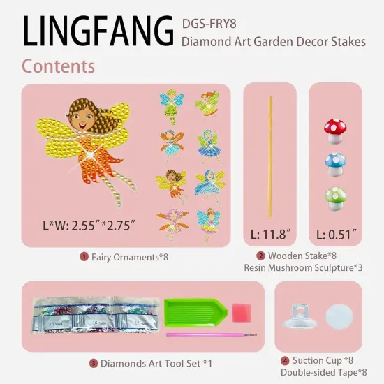 8 Pcs Diamond Painting Kits Decorative Stakes, Diamond Art Kits for Garden, Home Decor Indoor Outdoor Stakes Diamond Art Kits for Adults, Crafts for Adult, Small Diamond Art Sets (Fairy) {2}