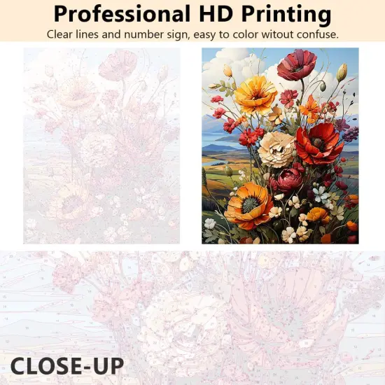 Paint by Number for Adults Flowers Paint by Numbers Poppy Paint Number Kits Colorful Flowers Kids Paint by Number Adult Paint by Number DIY Acrylic Craft Kits for Adults, 16 x20 Inch {4}