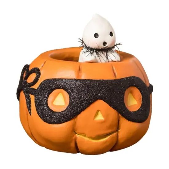 Bethany Lowe by Artist Michelle Allen Halloween Jack-O-Lantern and Peeking Boo Ghost Candy Dish 5.25 Inch Figurine {1}