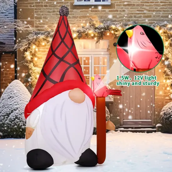 5 FT Tall Christmas Inflatables Outdoor Decorations Blow Up Xmas Little Red Bird and Gnomes with Built-in LEDs for Christmas Indoor Outdoor Yard Lawn Garden Decorations {3}