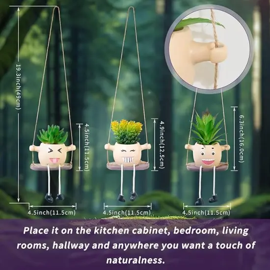 3PCS Hanging Fake Succulent Plant Pots - Creative Artificial Mini Potted Succulents, Ideal for Home, Room, Office Decor, Shelf & Ceiling Accents Choice {2}