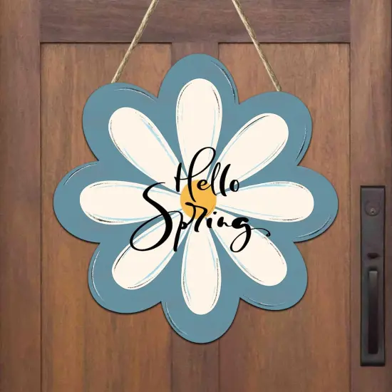 Hello Spring Wooden Sign Daisy Flower Front Door Hanging Welcome Signs Season Decoration Wreath for Indoor Outdoor Wall Porch Yard Home Decor {1}