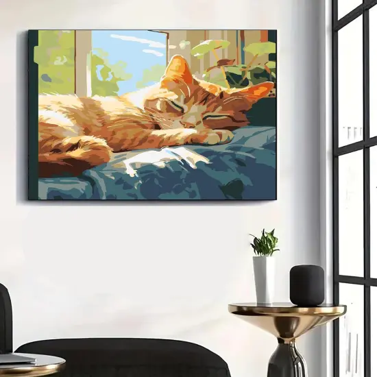 Cat Sleep Window Paint by Numbers Kit for Adults Beginner,DIY Cat Sleep Window Paint by Numbers for Adults,Easy Canvas Paint by Number Without Frame Home Wall Decor 16 x 20 in {3}