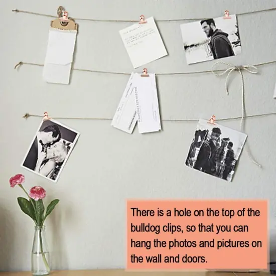 20 Pack Metal Clips with 20 Push-pins for Corkboard,Bulldog Clips for Hanging Pictures,Small Hinge Clips for Photos Crafts,Mini Binder Clips Paper File Clamps(1.25 Inch,Rose Gold) {4}