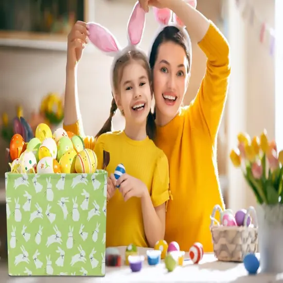 Rectangular Green Bunny Basket Empty,Rabbit Storage Basket for Kids,Waterproof Storage Basket with Handles {2}