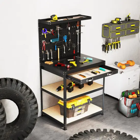 Tool Organizer Workbench with 20 Pieces Hanging Accessories Suitable for Home or Garage Use Black {2}