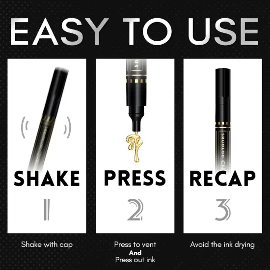 3Pcs Liquid Gold Paint Markers, Oil-based Permanent Chrome Maker, Gloss Mirror Marker Repairing, Reflective Metallic Pen Markers for Touch Up Model Painting DIY Art Projects, Gold {5}