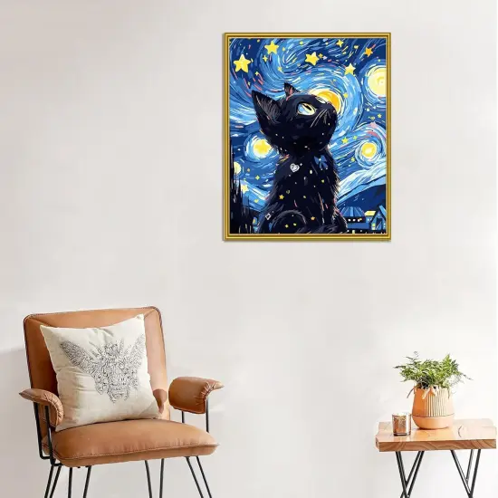 Paint by Numbers for Adults Black Cat, Paint by Numbers Kit on Canvas for Beginners, Starry Night Number Painting Set Craft Supplies, 3 Paintbrushes and Acrylic Paint 16x20 Inch {3}